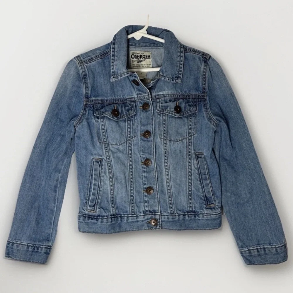 OshKosh B'Gosh Denim Trucker Jacket Snap Close Kids Girls Size 7 Unisex Classic